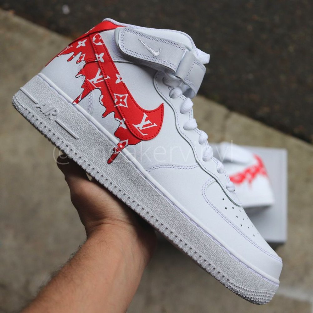 Nike Air Force 1 Mid Red Designer Paint Drip Custom NWT